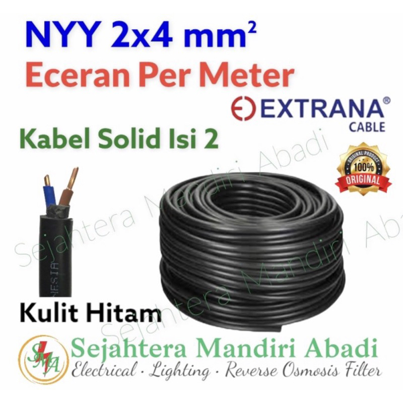 Jual Kabel NYY 2x4 Extrana Tembaga Solid Isi 2 Kulit Hitam Eceran Per ...