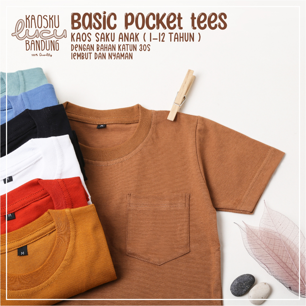 Jual Kaos saku anak polos 1-12 tahun, basic pocket tees, tshirt saku ...