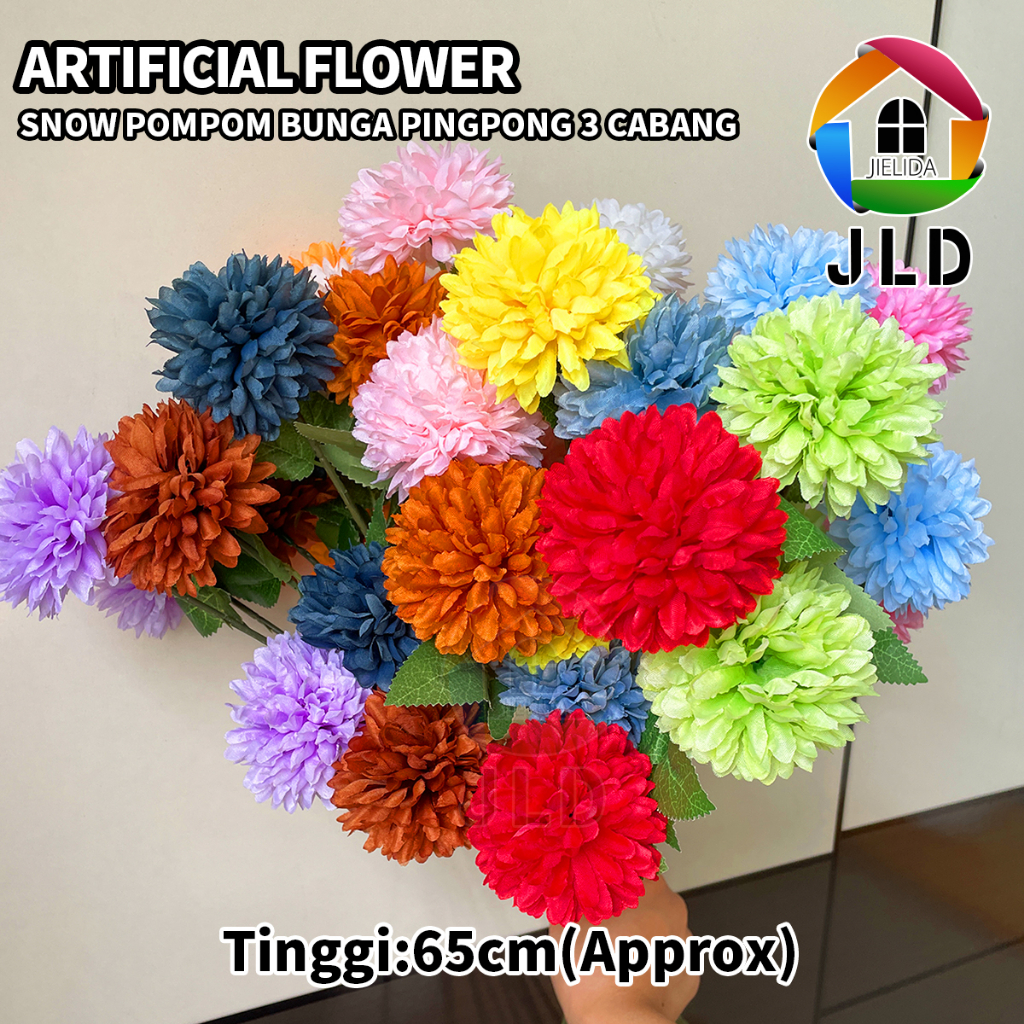 Jual JieLiDa Artificial Flower Snow PomPom Bunga Pingpong 3 Cabang ...