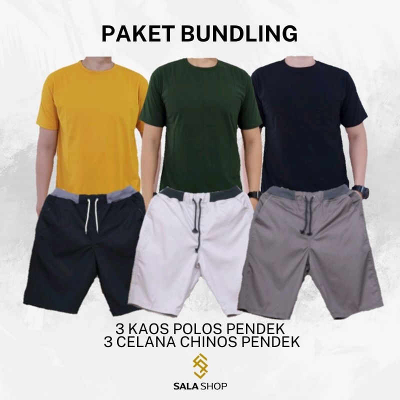 Jual PAKET 3 KAOS POLOS LENGAN PENDEK + 3 CELANA PENDEK CHINOS | Shopee ...