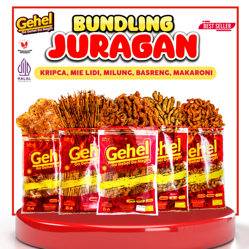 Jual Gehel Paket Bundling Juragan Mie Lidi Basreng Makaroni Kripca