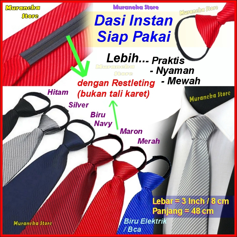 Jual Dasi Pria Instan Resleting Garis Salur Instant Langsung Siap Pakai ...