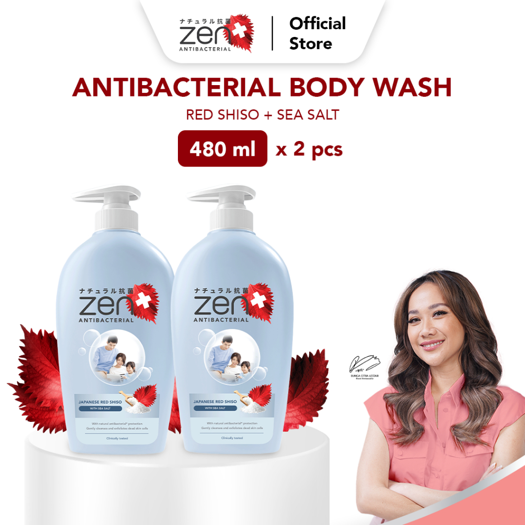 Jual Zen Antibacterial Body Wash Shiso & Seasalt Pump 480ml isi 2pcs