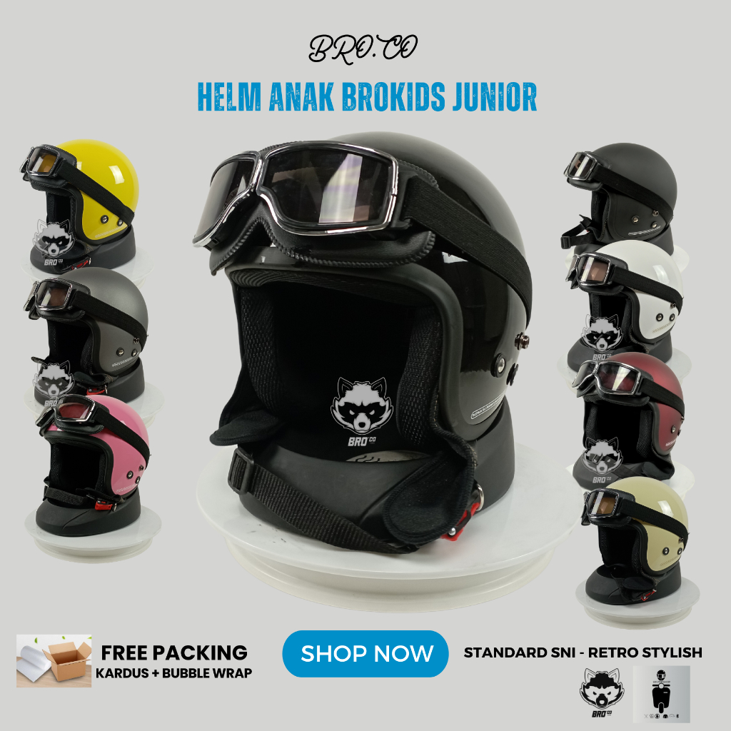 Jual HELM ANAK HALF FACE RETRO BOGO KLASIK ANAK-ANAK PLUS GOGGLE HAIDER ...
