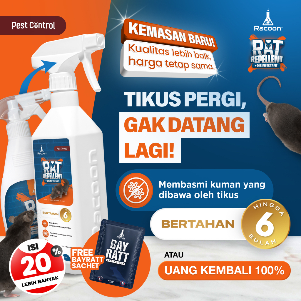 Jual Racoon Pengusir Tikus + Disinfectant Spray Tidak Beracun Tahan 6