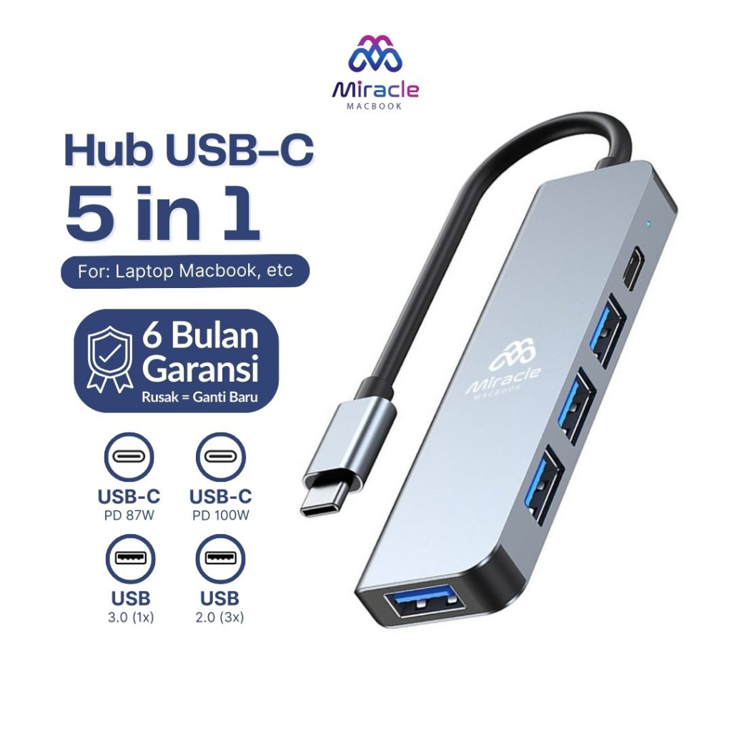 Jual MIRACLE 5in1 USB-C HUB Adapter PREMIUM – PD 100W, USB 3.0 + 2.0 ...