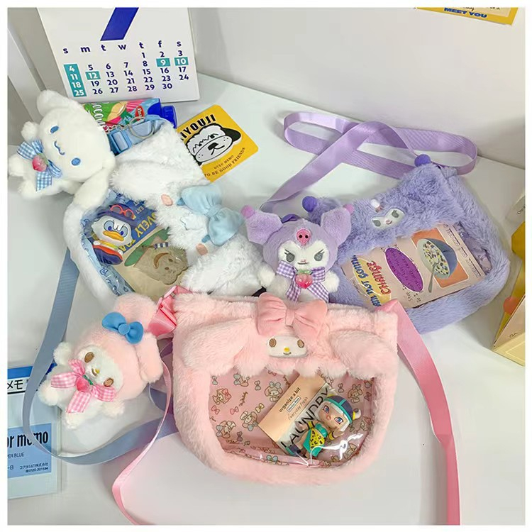 Jual Tas Selempang Anak Remaja Pvc Bulu ada boneka Sanrio Kuromi
