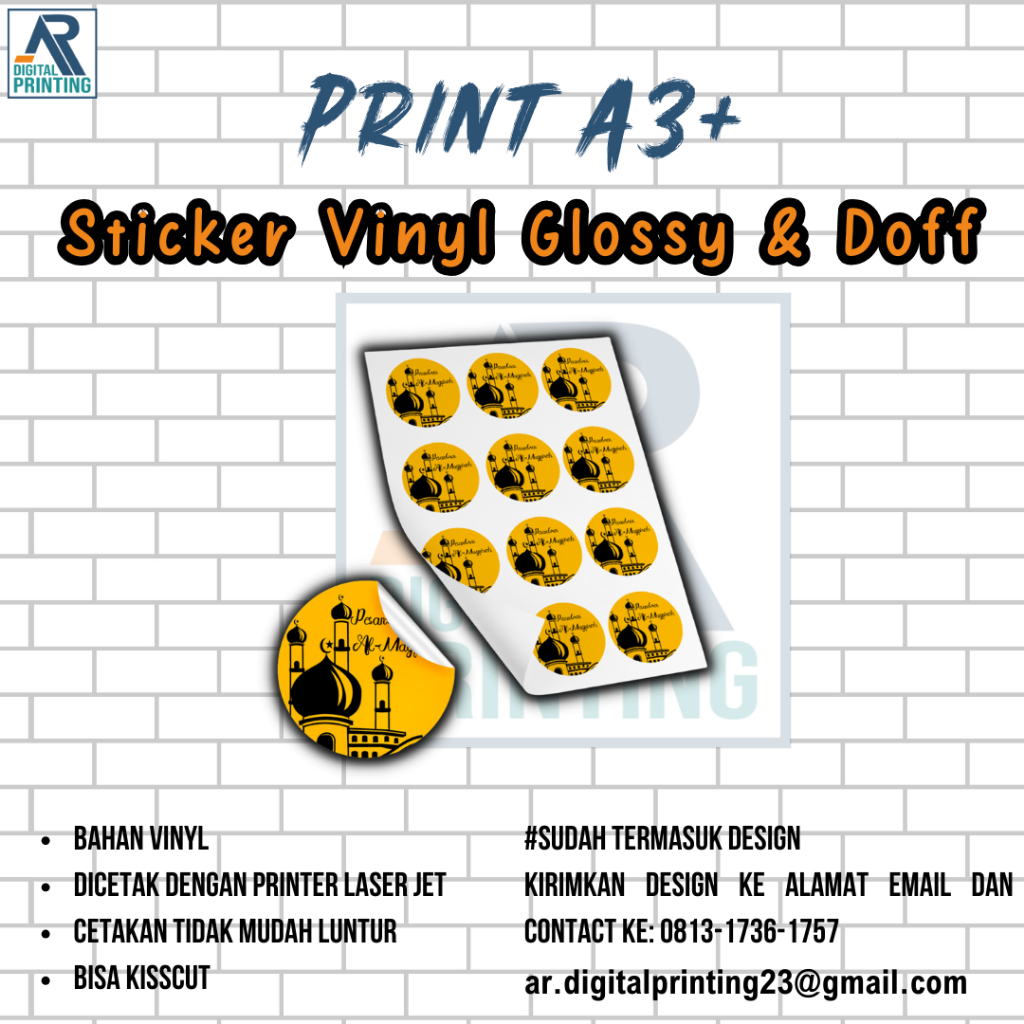 Jual Cetak Cutting Stiker Vinyl A3 Laminasi Glossy Doff Plus