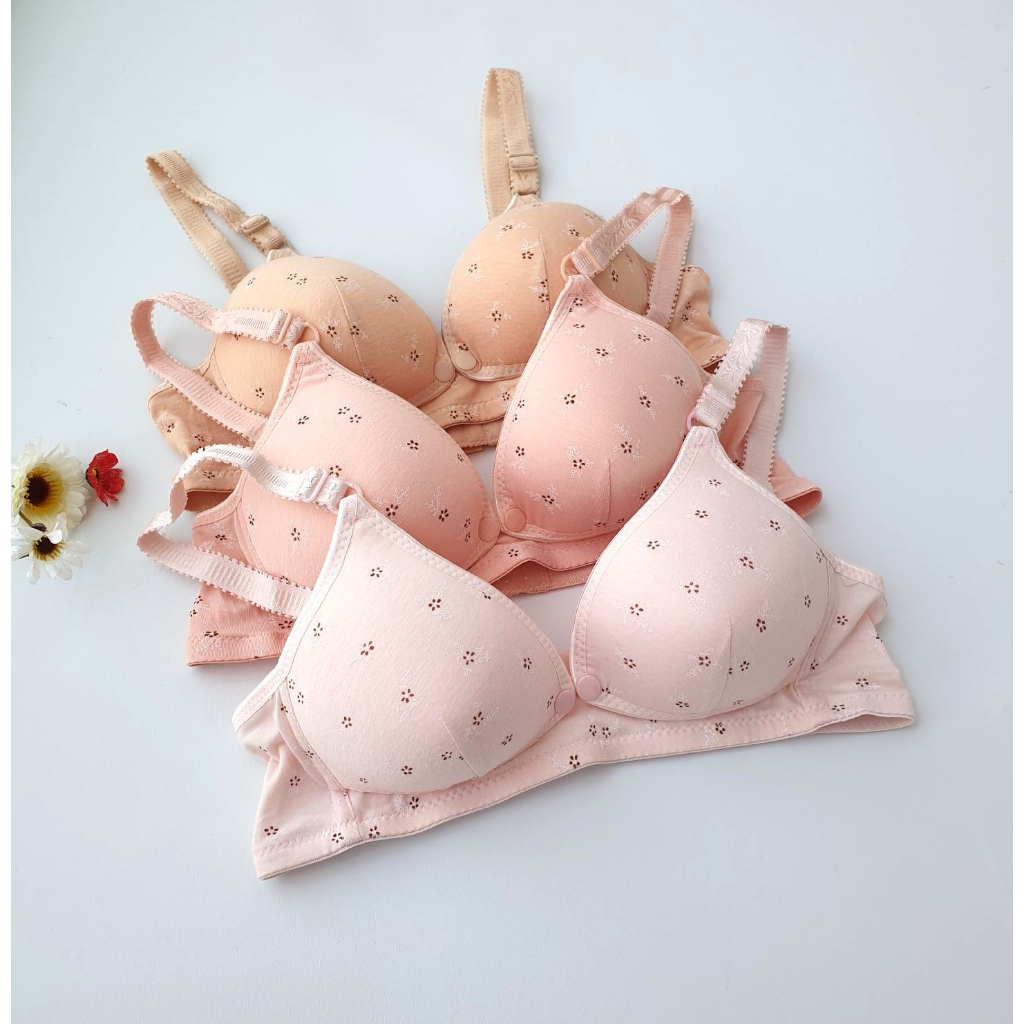 3 Pcs Bra Menyusui Busui Bumil Katun Adem Ukuran 36-42 Cup Sedang Bh Kehamilan Nyaman Motif Kait 3