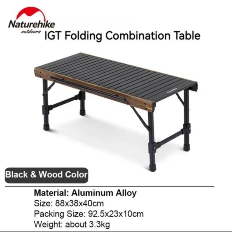 Table De Camping Pliable Naturehike IGT – Aluminium 6063, Hauteur Réglable, Modulaire, Poids 4,25 Kg – Pour Randonnée, BBQ, Jardin, Voyage – Charge 100 Kg
