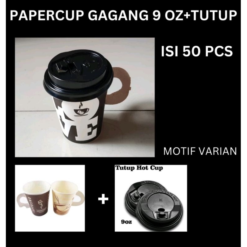 Jual PaperCup Kuping / Gelas Kertas Gagang + Tutup (Isi 50Pcs), Paper ...