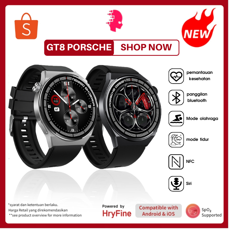 Jual SmartWatch GT8 Porsche Wireless Charge GPS NFC IP68 Water Dust ...