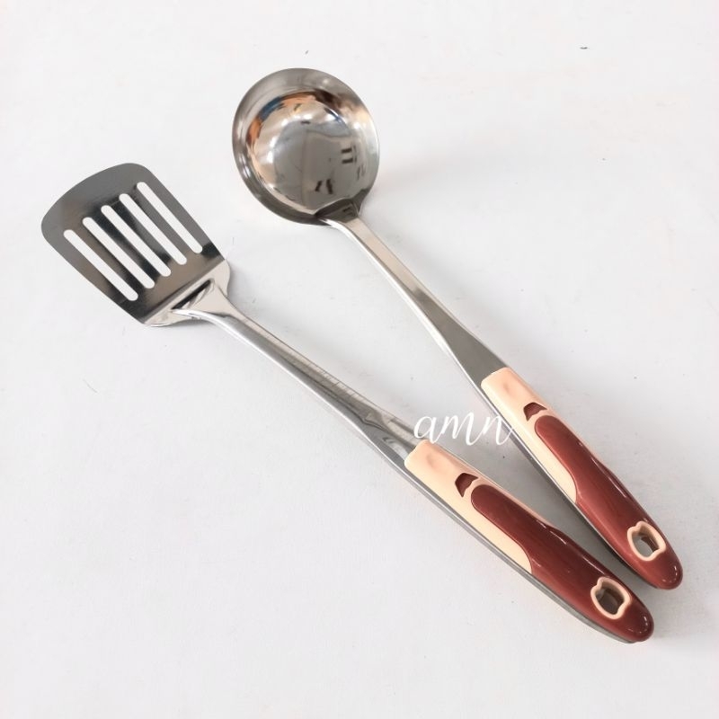 Jual Spatula Set Stainless Isi Pcs Besar Gagang Coklat Kitchen Tools Peralatan Untuk Masak