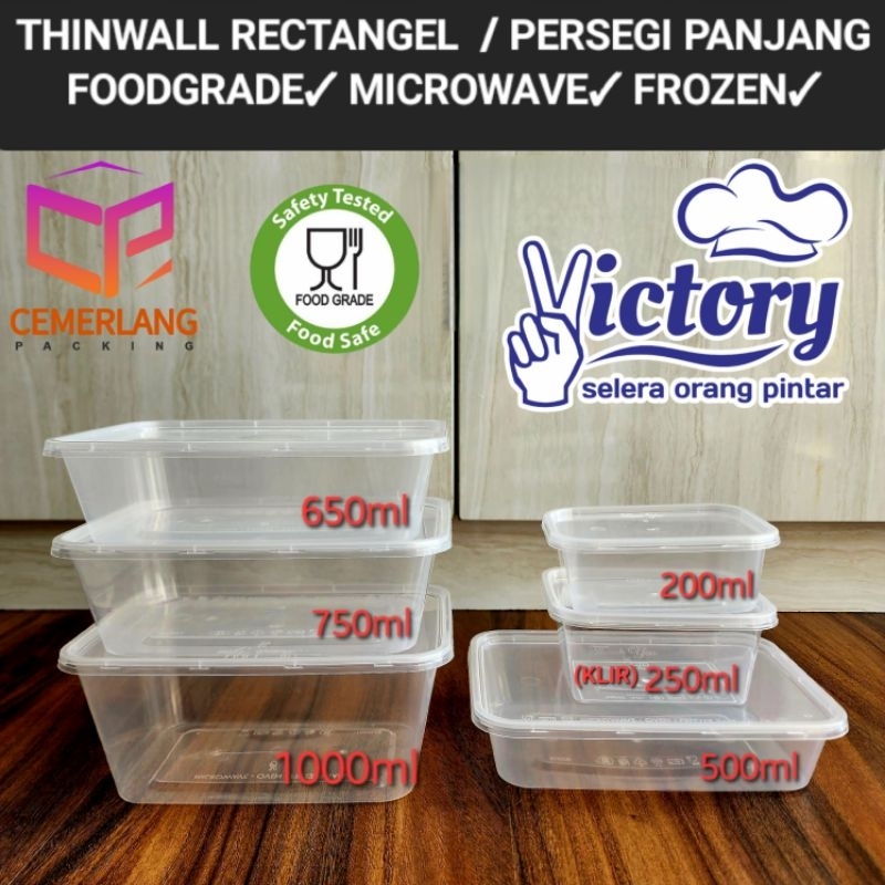 Jual Thinwall Kotak Makan Plastik Rectangle 200ml 250ml 500ml 650ml