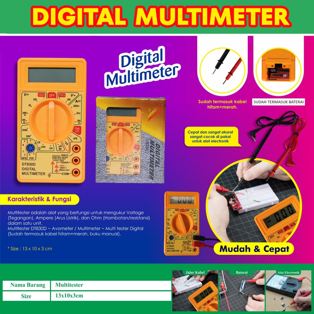 Jual Cod Avo Multi Meter Tester Avometer Multitester Multimeter Digital Dt 830 Free Ongkir 