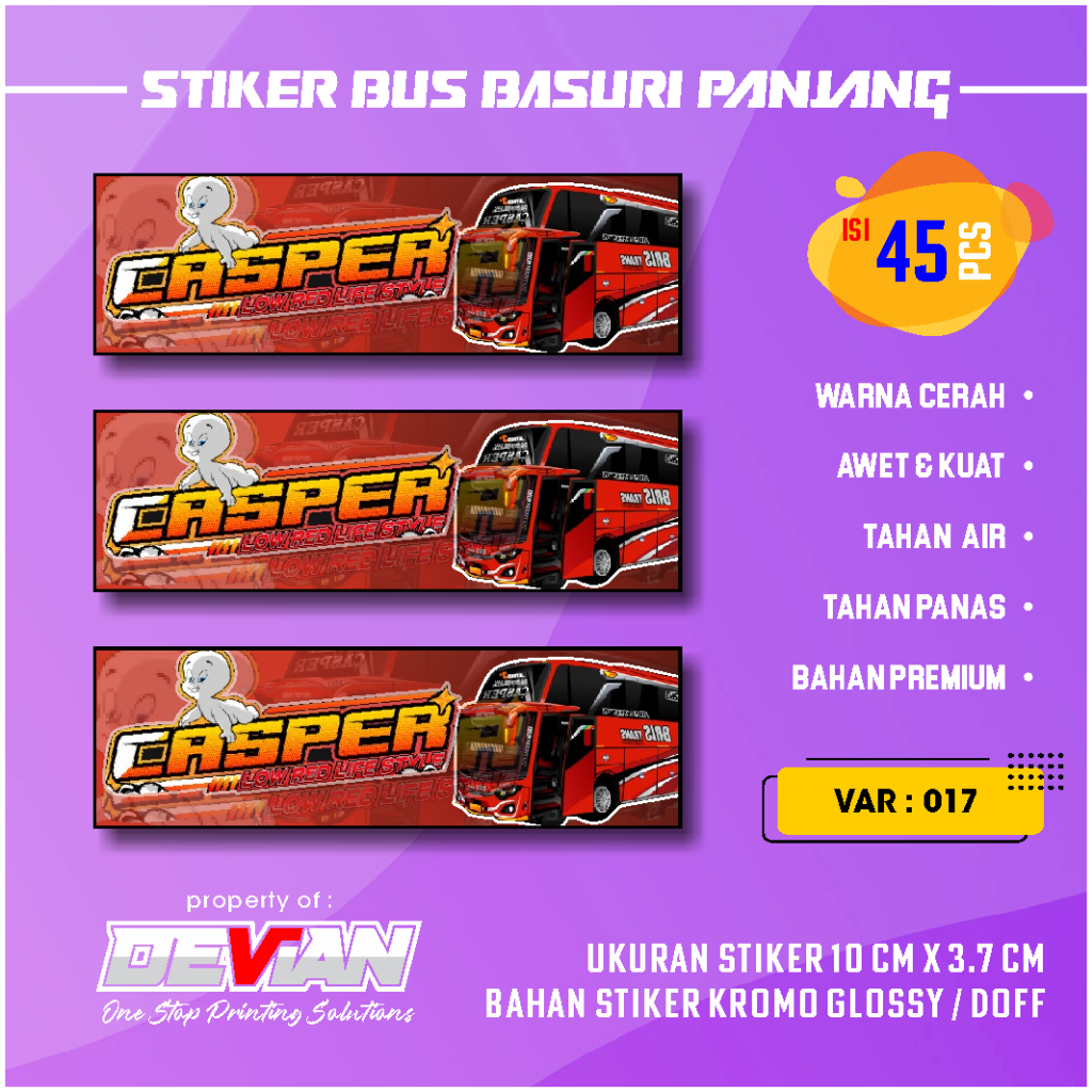 Jual Stiker Bus Basuri CASPER Panjang [017] Isi 45 Pcs Warna Cerah Awet ...