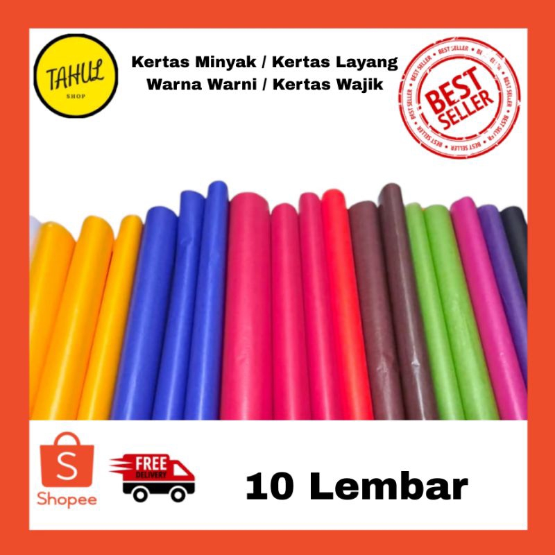 Jual 10 Lembar !!! Kertas Minyak / Kertas Wajik Warna / Kertas Layang