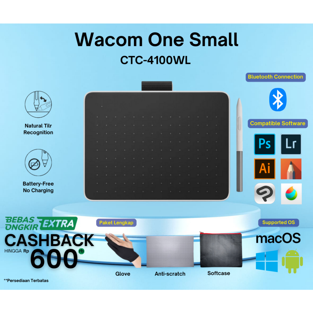 Jual Pen Tablet Wacom One S Wireless Bluetooth CTC 4110WL / CTC4110WL ...