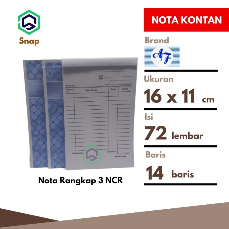 Jual Nota Bon Kontan 3 Rangkap 3 Ply NCR Kecil AF - 1 Buku | Shopee ...