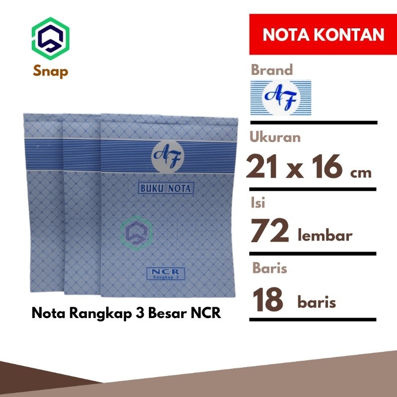 Jual Nota Bon Kontan 3 Rangkap 3 Ply NCR 1/2 Folio AF - 1 Buku | Shopee ...
