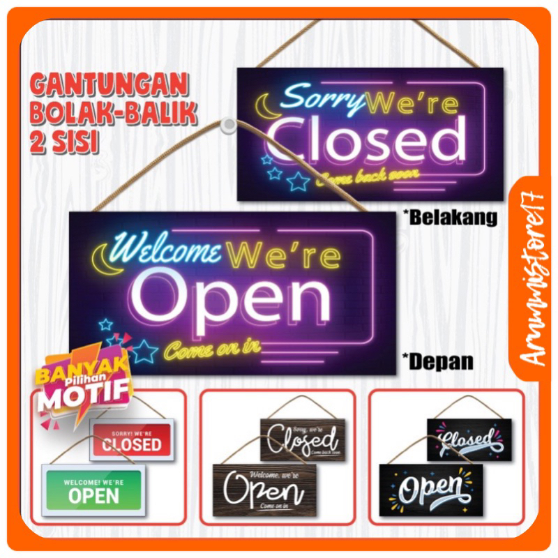 Jual Papan Gantung Bolak Balik Buka Tutup Toko Open Close Sign Bentuk