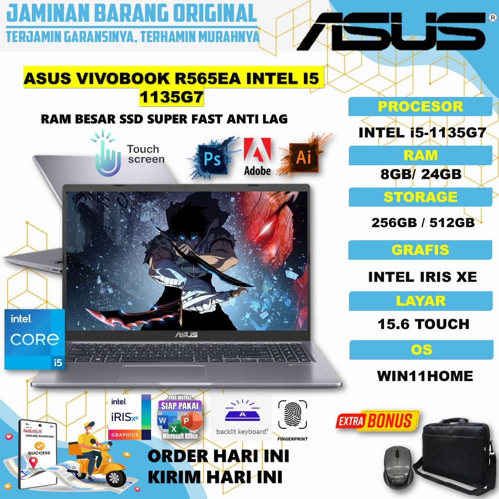 Jual Laptop Touchscreen Asus Vivobook R565ea Intel I5 1135g7 24gb 512gb Iris Xe 156 Fhd Bl Fp 5441