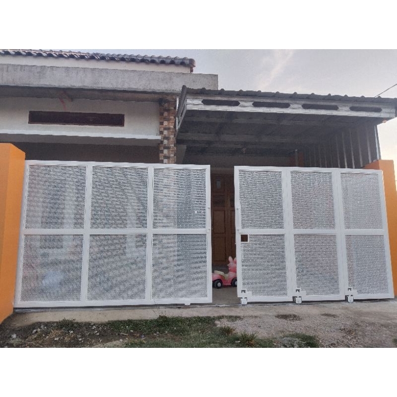 Jual PINTU PAGAR DORONG DAN LIPAT BAHAN PLAT BOLONG MINIMALIS | Shopee