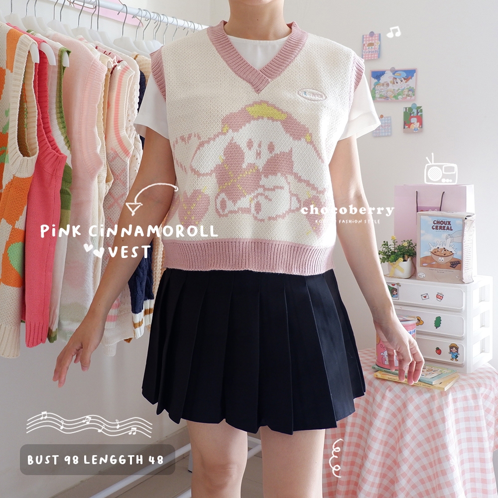 Jual CHOCOBERRY - PINK CINNAMOROLL VEST / rompi rajut crop pink wanita ...