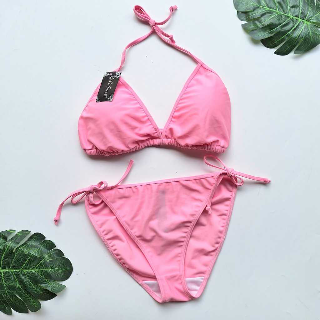 BIKINI PANTAI SEGITIGA IKAT TALI BAJU RENENG BIKINI SET SALUR BIRU BK  3301 R - Main Image