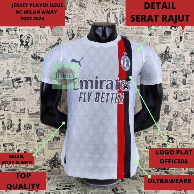 Jual JERSEY BOLA PLAYER ISSUE AC MILAN AWAY 2023 2024 TOP QUALITY ...