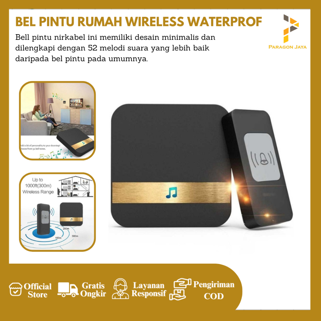 Jual Bel Pintu Rumah Waterproof Bell Wireless Tanpa Kabel Doorbell