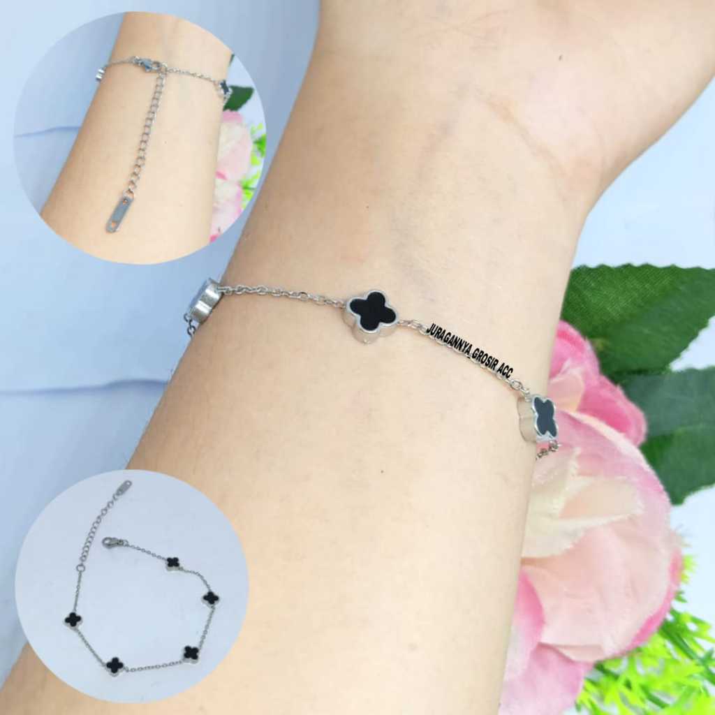 Jual Gelang Tangan Gelang Kaki Titanium Bunga Hitam Mini Bolak Balik Anti Luntur Anti Karat