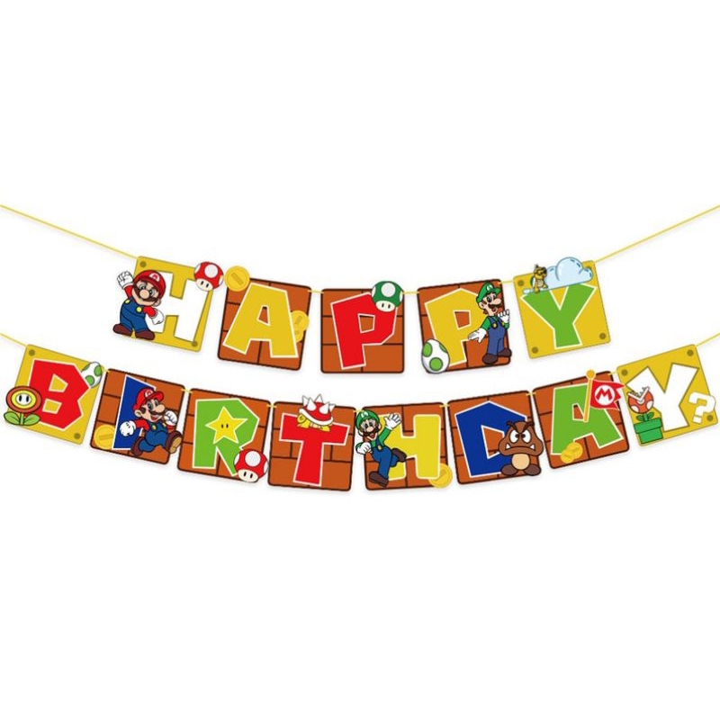 Striscione Compleanno Super Mario - Decorazione Per Feste A Tema Con Scritta 'Happy Birthday'