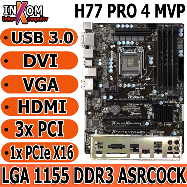 Jual Motherboard Mainboard Mobo ATX H77 LGA 1155 DDR3 4 Slot Ram