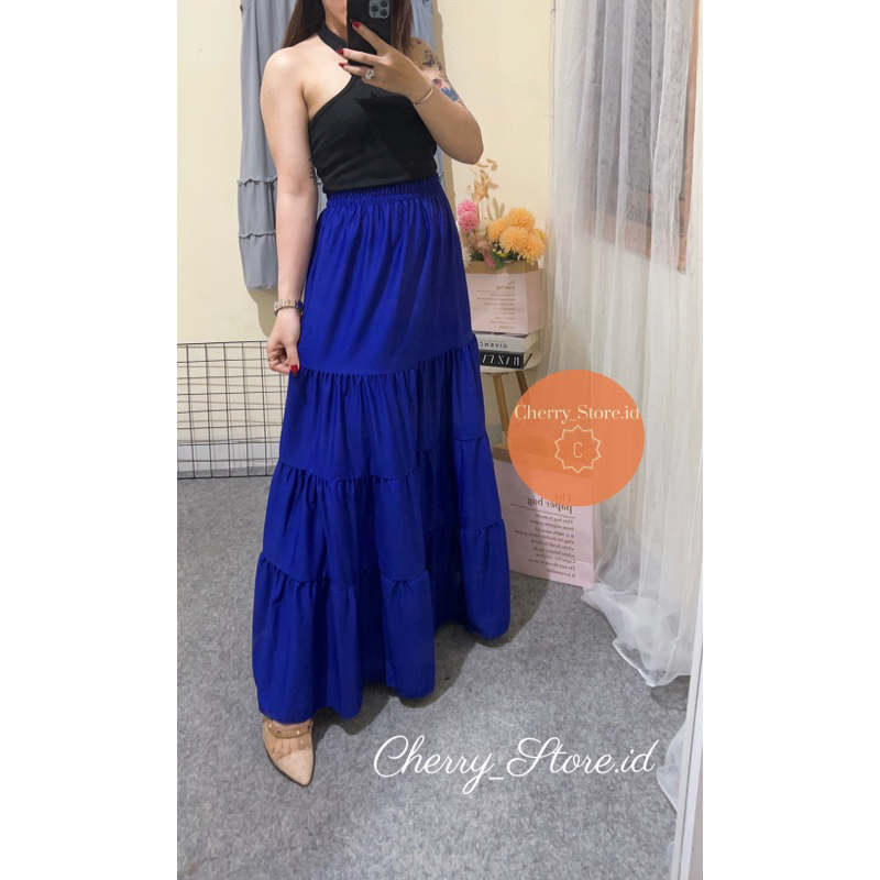 Jual Cherry_ rok panjang beraksen 4 susun | long skirt korean style ...