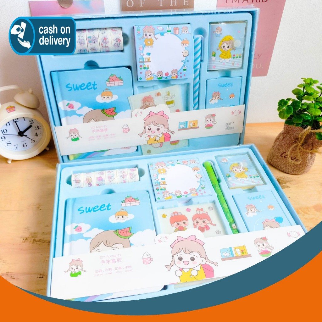 Jual PAKET JURNAL 7 IN 1 CUTE GIRL alat tulis buku kaca solatip notepad ...