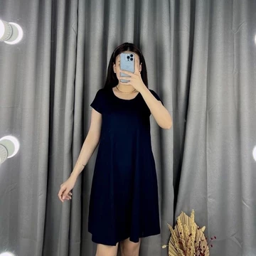 Dress Moya Dress Basic Standar Jumbo Spandek Rayon Swing Dress Daster Casual Lengan Pendek
