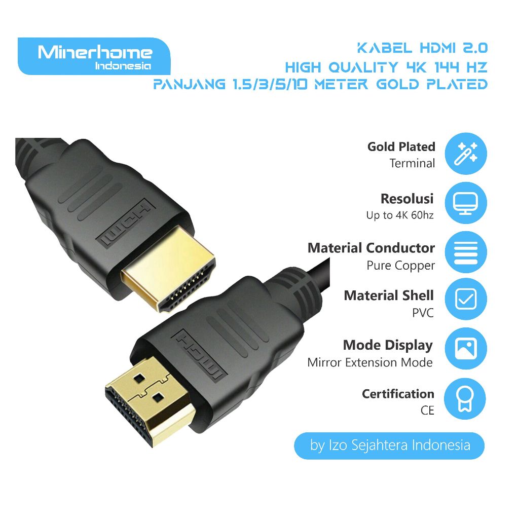 Jual Kabel HDMI 2.0 144Hz Support 4K Resolution UHD FHD Gold Plated ...