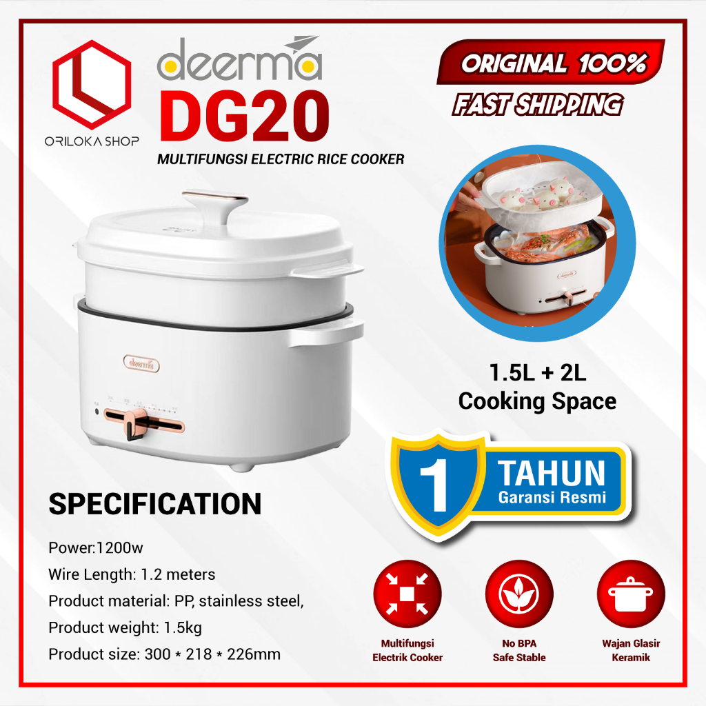 Jual Deerma DG20 Multifungsi Pot Electric Rice Cooker Pan 2L ...