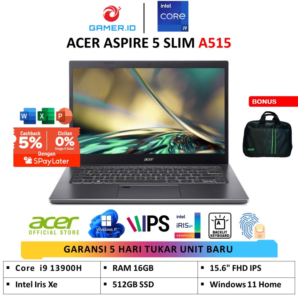 Jual ACER ASPIRE 5 SLIM A515 INTEL I9 13900H RAM 16GB 512GB SSD WIN11 ...