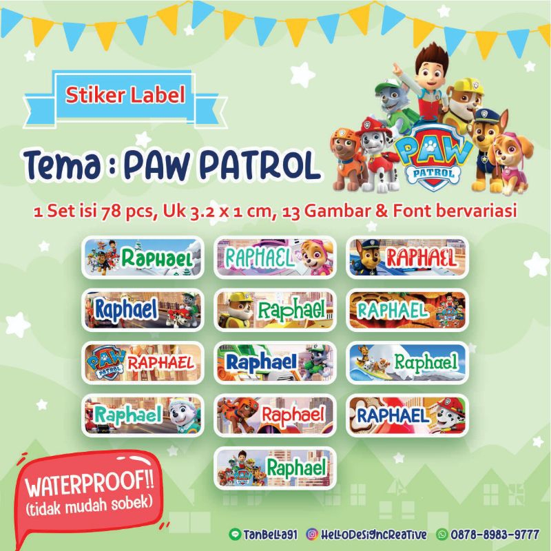 Jual STIKER NAMA WATERPROOF / STIKER LABEL TEMA PAW PATROL | Shopee ...