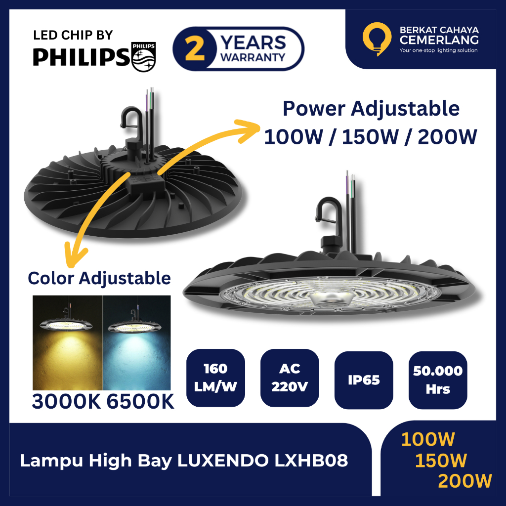 Jual Lampu High Bay LUXENDO 100W 150W 200W LXHB08 HighBay UFO LED