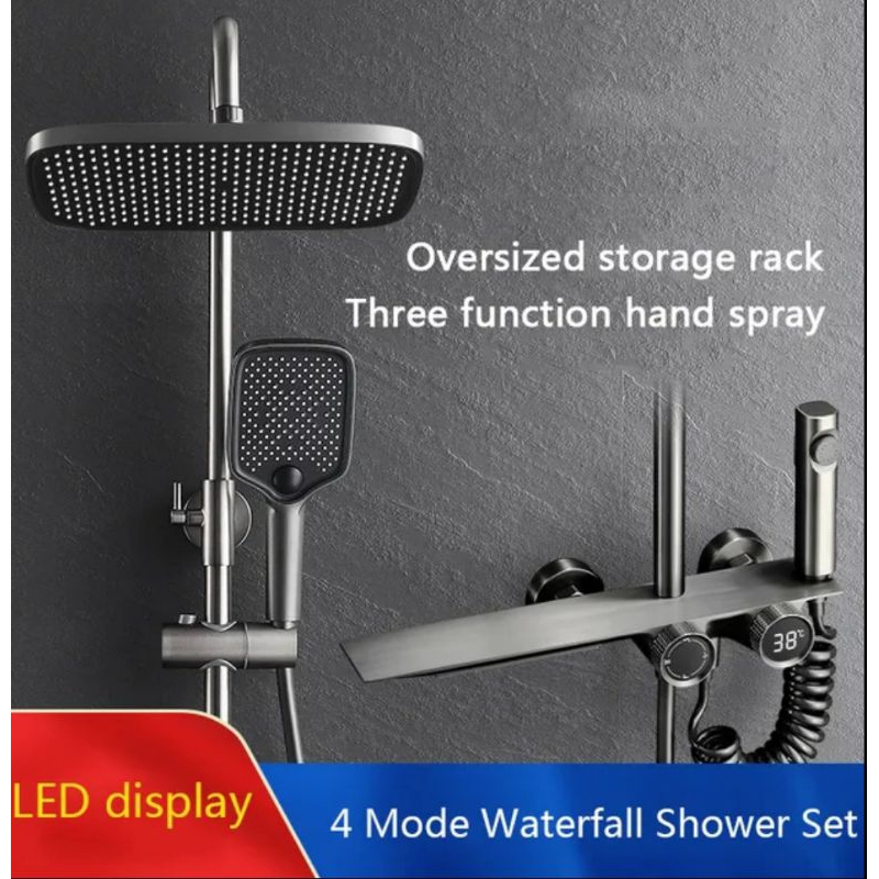 Jual shower set hitam kuningan penuh suhu konstan Fungsi Tampilan ...