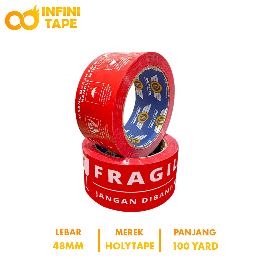 Jual Lakban Fragile Merah Handle With Care 100 Yard x 48 mm x 48 micron ...