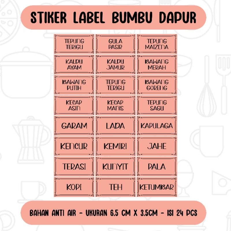 Jual Stiker Label Tempat Bumbu Dapur Label Nama Tempat Bumbu Sticker