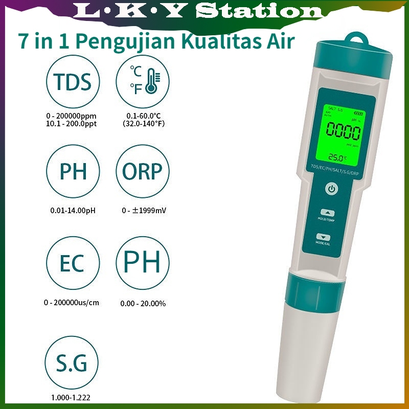 EZ-9909A 5-in-1 Digital Water Quality Tester PH Salinity Temperature Meter Waterproof Seawater Detector With Lcd Display