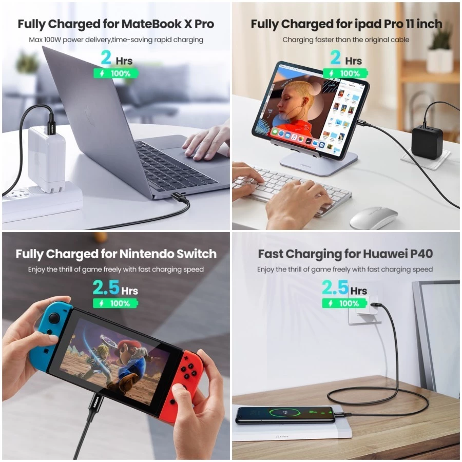 UGREEN Kabel Data PD Type C To Type C Fast Charging 3A 5A Max 100W