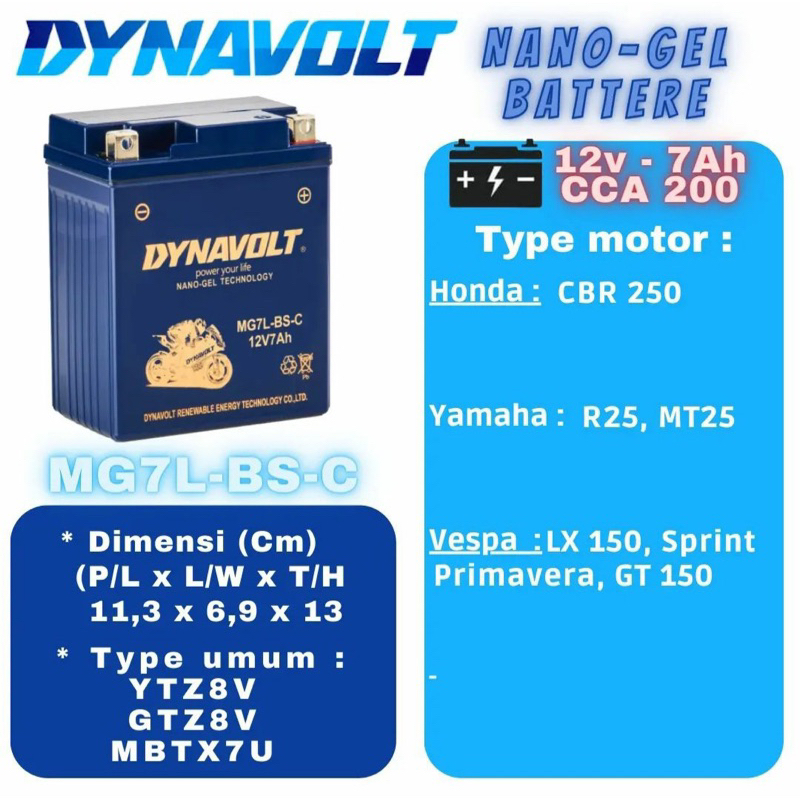 Jual Aki Motor DYNAVOLT Nano Gel MG7L-BS-C (FREE 1 PCS TSHIRT SETIAP