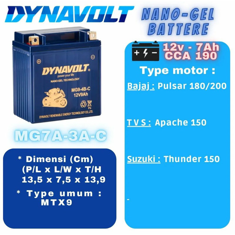 Jual Aki motor DYNAVOLT Nano Gel MG7A-3A-C ( FREE 1 PCS TSHIRT SETIAP