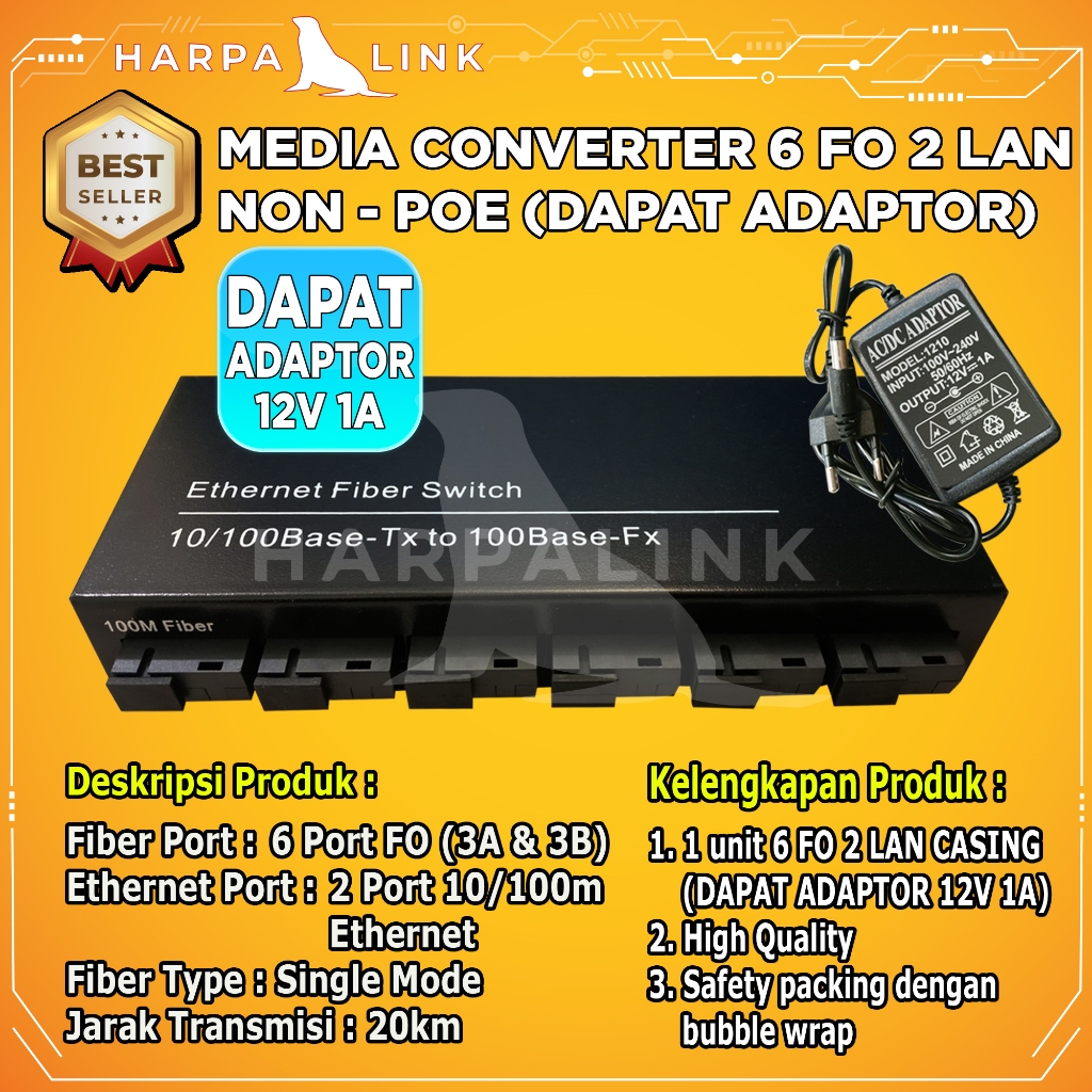 Jual Media Converter 6 FO 2 LAN 6 SC 2 RJ45 10/100 Mbps Full Body ...